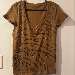 J. Crew, 2 shirts, Brown sequin & Rust ruffle, Short Sleeve Tee, size small